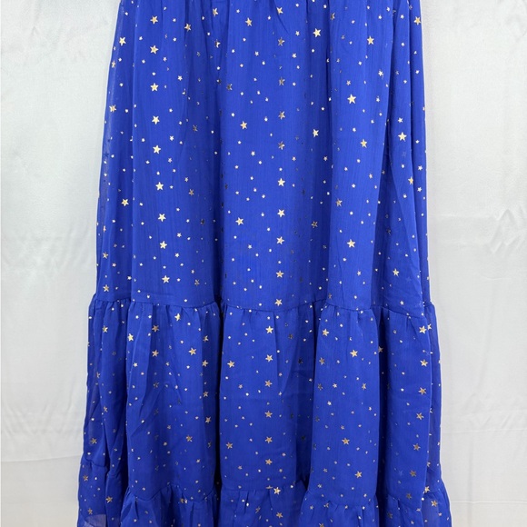 NWT Allegra K Blue Metallic Star Chiffon Party Dress Smocked Waist Size Small - Picture 7 of 9